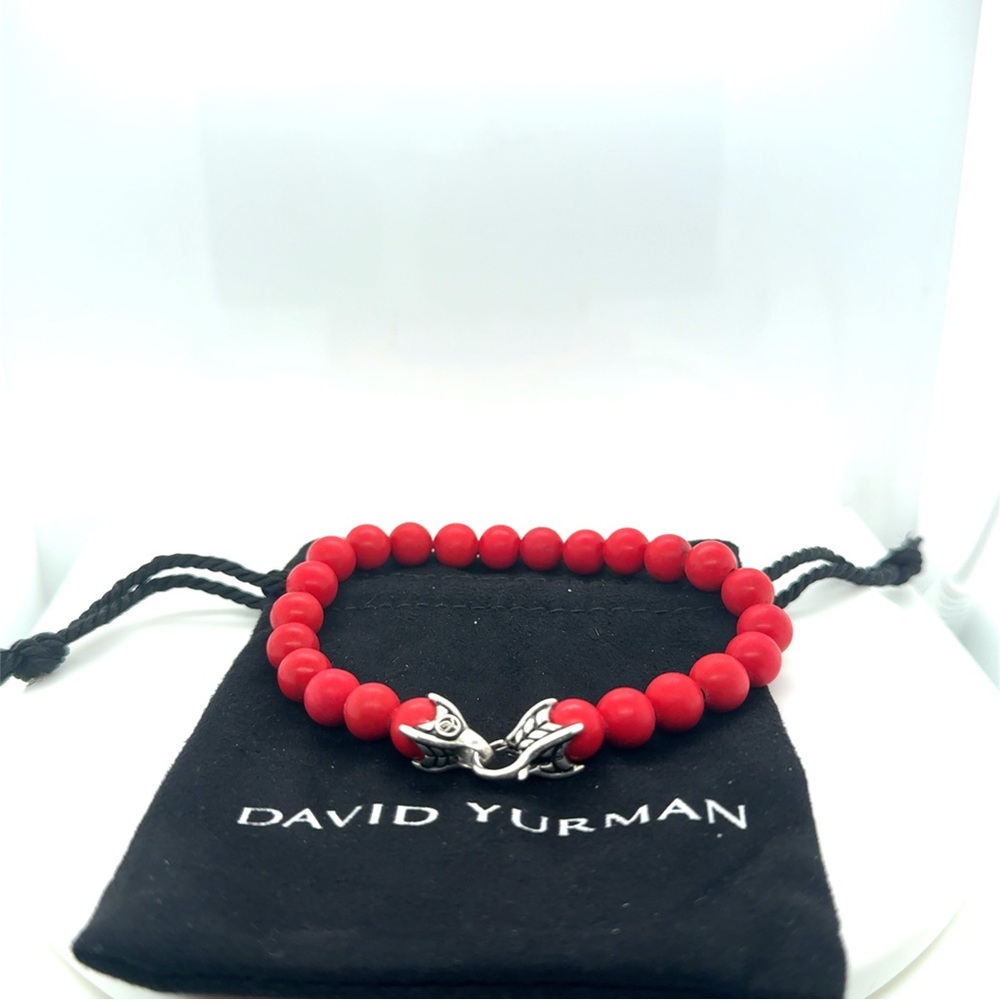 PRE-loved David Yurman Sterling Silver 8mm Spiritual CORAL Bracelet 8.5" RED
